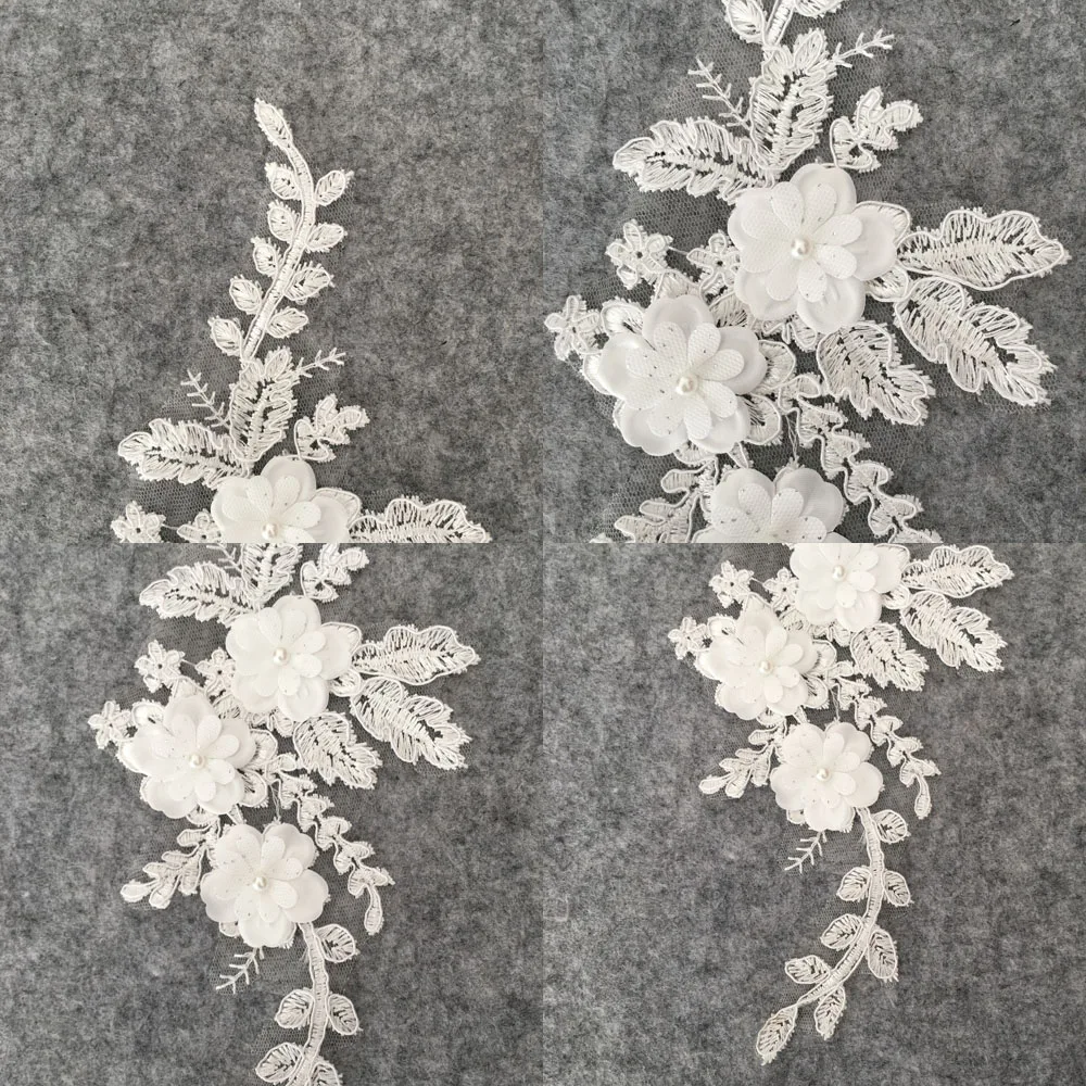 High quality lace fabric White 3D flower Laces collar ABS pearl Embroidery Application sewing Dress Handicraft Accessories