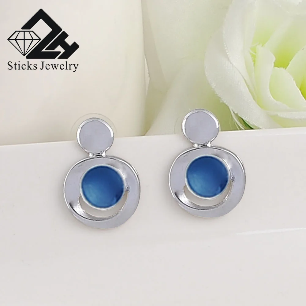 Charm Alloy Enamel Earrings Simple Geometric Circle Square Triangle Stud Earrings For Women Gift