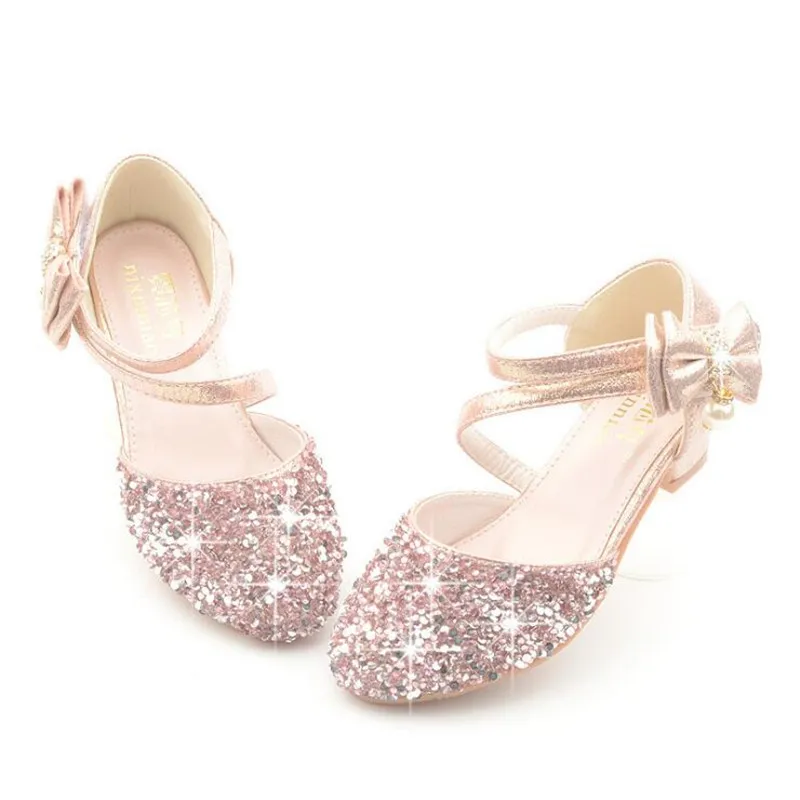 2022 Children Sandals Girl High Heels Princess Shoes For Girls Glitter Bowtie High heel Sandals Dress Party Shoe Size 26-38