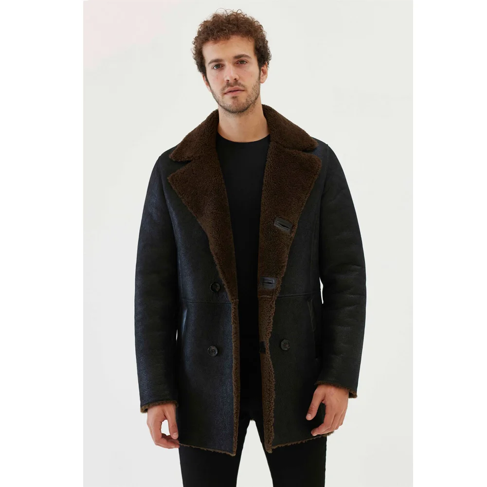 

2019 New Mens Drak Blue Shearling Jacket Turkey Sheepskin Coat Long Fur Jacket Mens Winter Coats