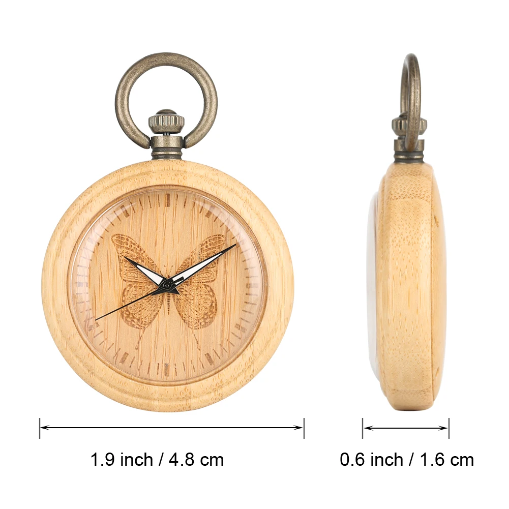 Classic Bamboo Pocket Watch Unique Pattern Dial Pocket Watch Chain Pendant Watch for Women Men