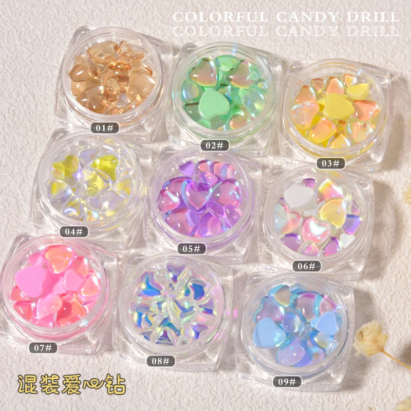 20-pcs size mixed Candy Love Crystal Diamond Heart Glass Symphony Shining Mocha Macaron New Nail Decoration