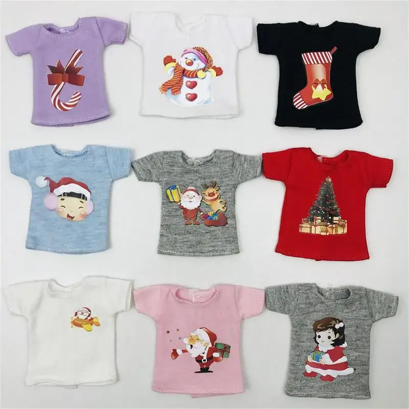 Tema natalizio Vestiti Blyth T-shirt corta alla moda Babbo Natale/Albero/Regalo/Pupazzo di neve Modello per Licca,1/6 bambole