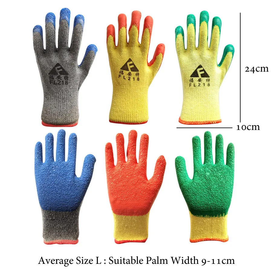 12Pairs Rubber Latex Coated Work Gloves Cotton Blend Working Gloves Anti-Slip For Garden Repairing Builder Heavty Duty Work Safe