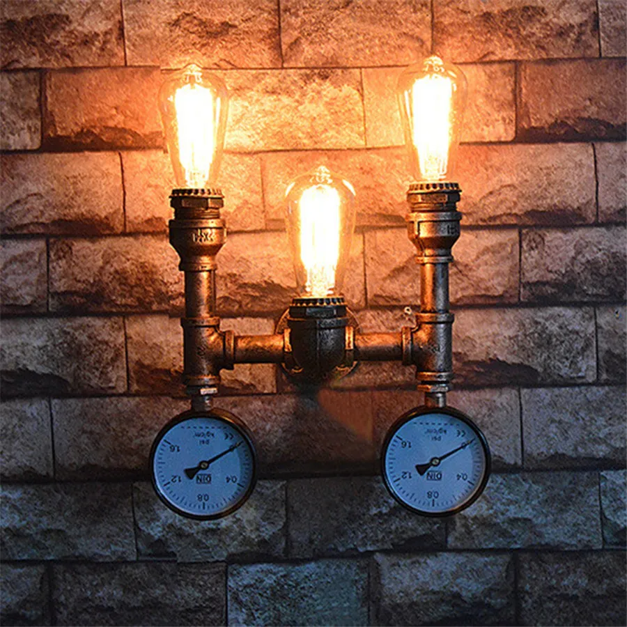 Steam Punk Loft Wall Lights Iron Rust Industrial Water Pipe Retro Ceiling Lamps Vintage E27 Sconce for Living Room Bedroom Bar