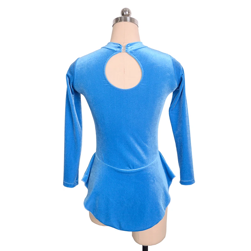 Figure Skating Costume Dress Ice Skating Skirt Sky Blue Velvet Curve Stones for Girl Women Kids Customized Competition