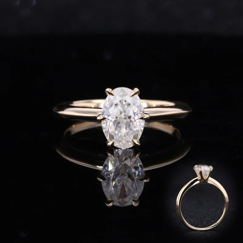 Classic Brilliant Crushed Ice Cut Oval 14K Yellow Gold Moissanite Wedding Rings