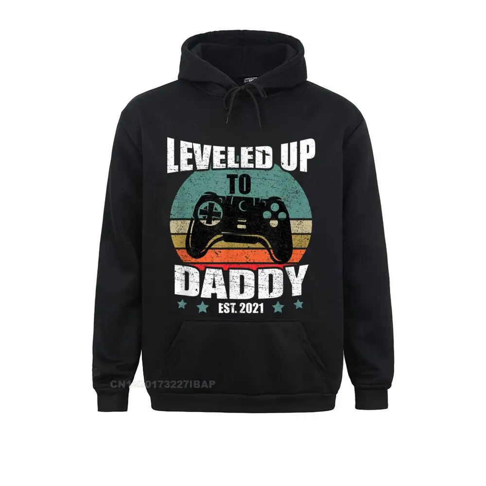 Mens Promoted To Dad Funny Leveled Up To Daddy Est. Hooded Pullover Sweatshirts Mother Hoodies Funny Custom Clothes Unique Mens