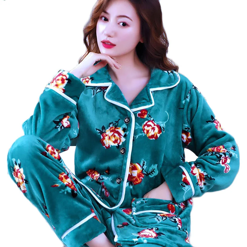 Trending Products Large Size Home Clothes For Women 2 Piece Set Lady Printing Coral Fleece Autumn/ Winter Pajamas Set Female 288