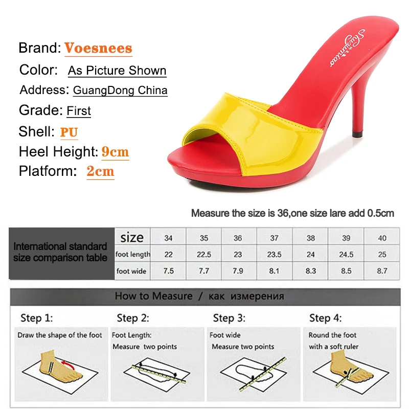 Voesnees Brand Summer Slippers Women Mixed Colors PU Fine Heel 9cm Outside Sandal Platform Sexy Slipper Women Shoes Slides Heels