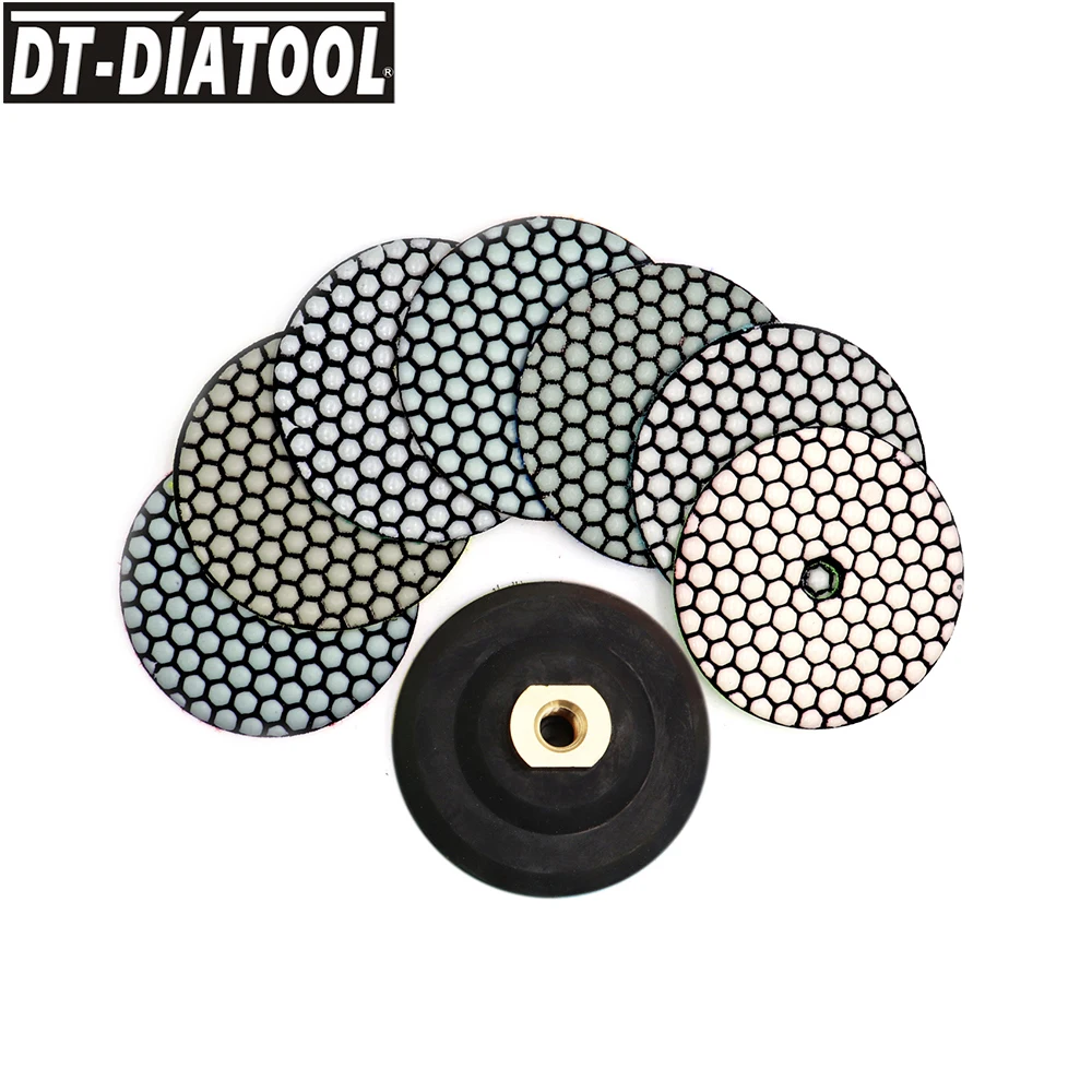 

8pcs Dry Flexible Polishing Pads for Granite Marble Stones, Diamond Resin Bond Sanding Disc Dia 4 inch 100mm Base Back