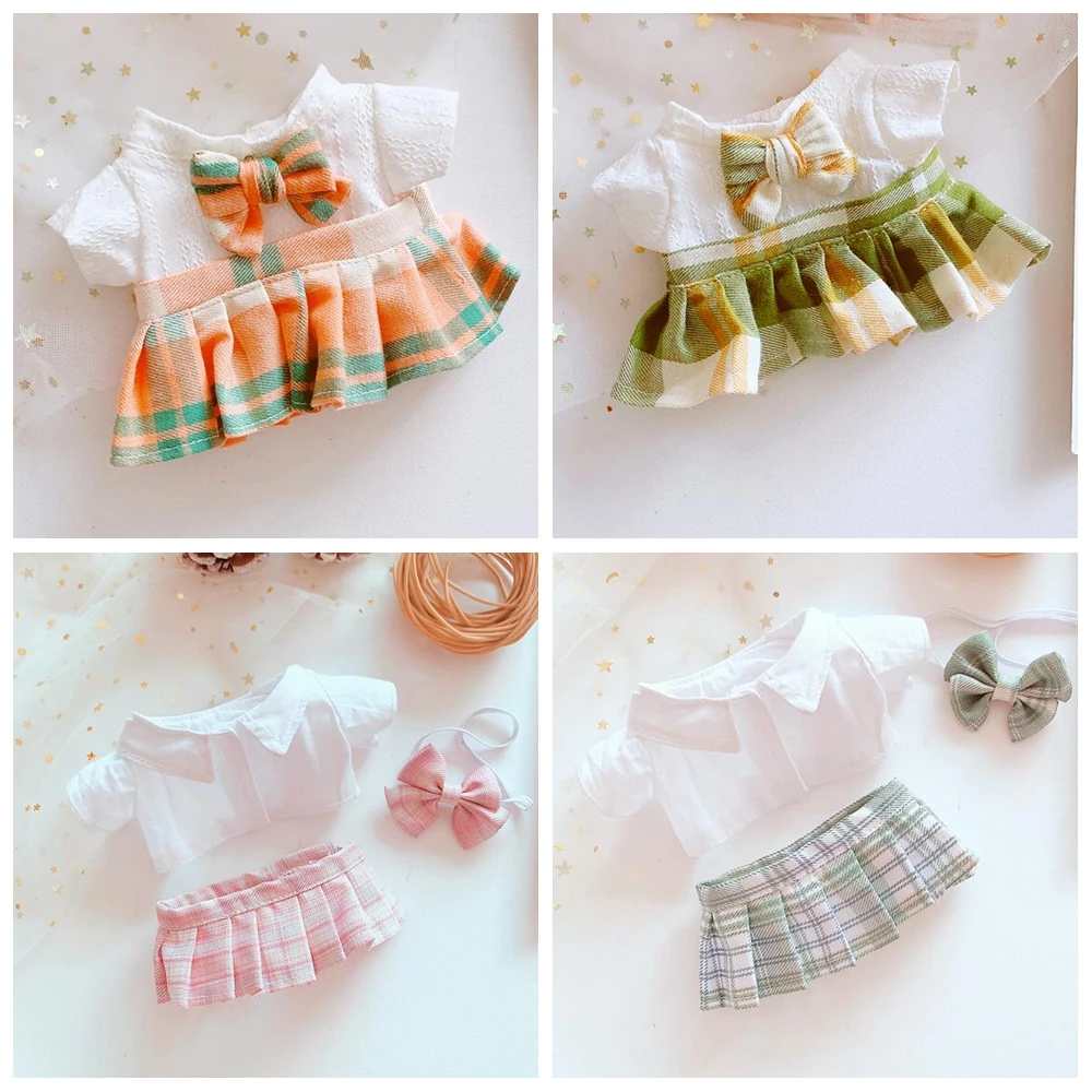 School Girl Japanese School Uniform  Plaid Skirt Sexy JK Uniforms for Exo  20cm Doll Idol Plush Doll Clothes