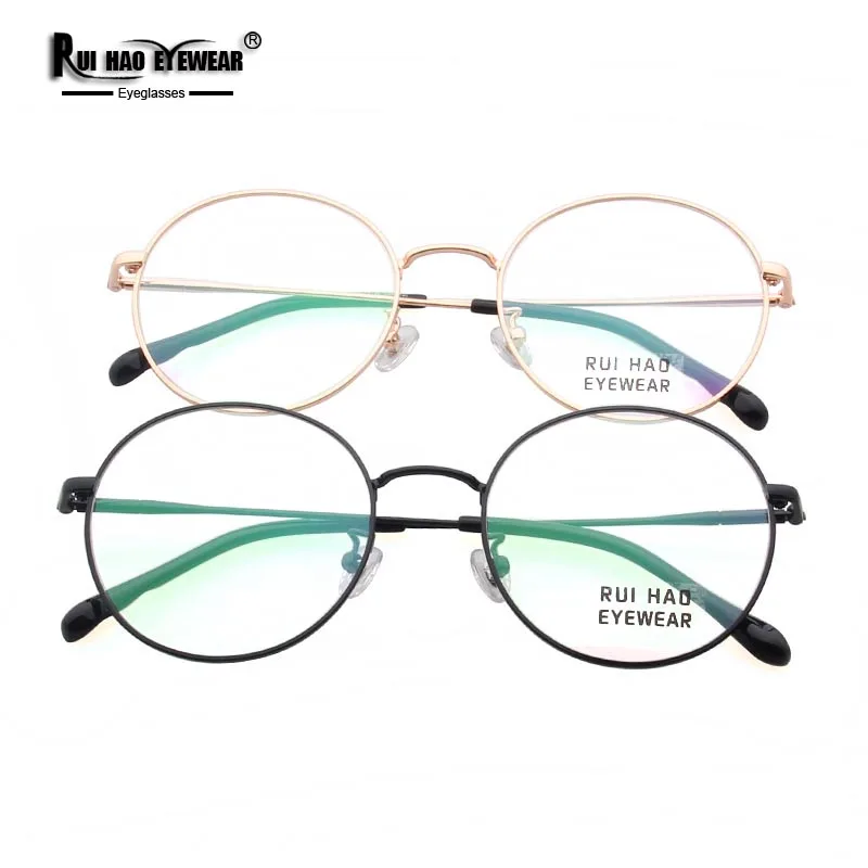 Round Eyeglasses Frame Retro Titanium Alloy Optical Glasses Frame Black or Gold Concise Spectacles Prescription Rui Hao Eyewear