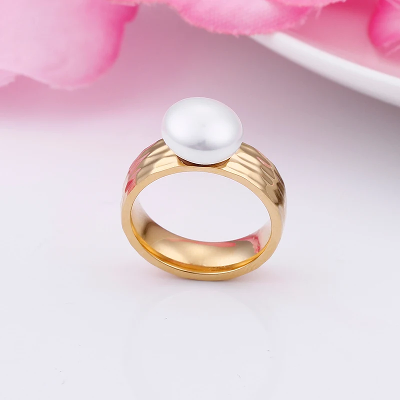 Fashion Stainless Steel Imitation Pearl Rings Three Colours Cute/Romantic Finger Rings For Women Jewelry Engagement Gifts