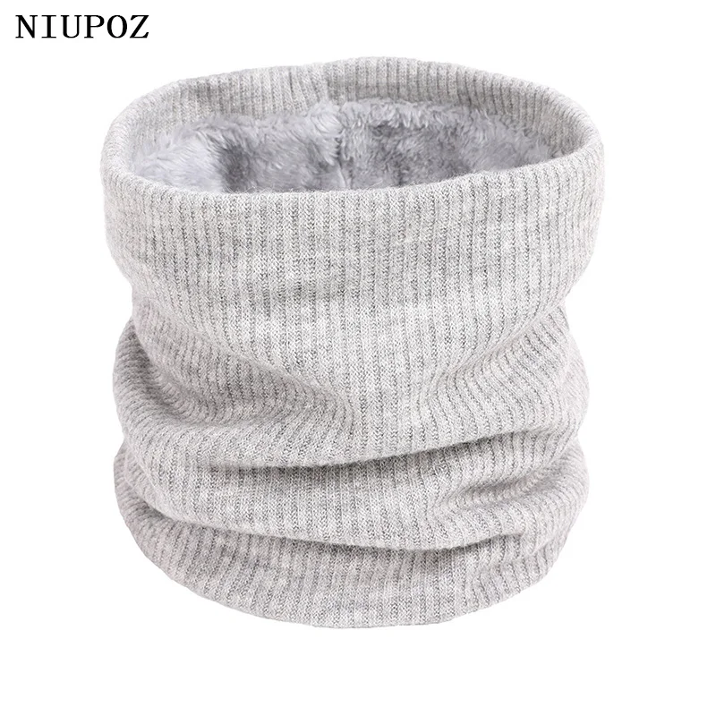 Unisex Winter Warm Knitted Ring Solid Fleece Scarf Men Women Fashion Thin Thick Stripe Elastic Neck Collar Scarf