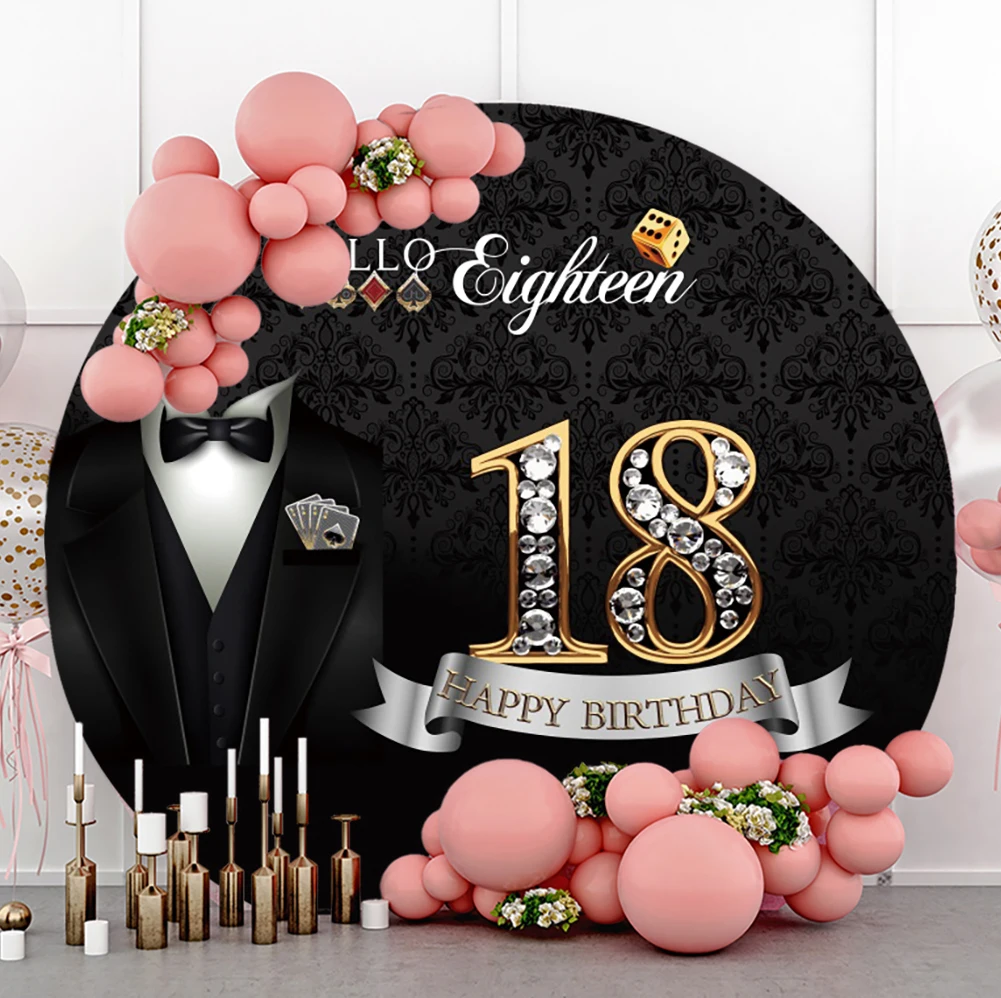 Laeacco 18th Birthday Bar Mitzvah Diamond Round Polyester Custom Backdrop Photographic Photo Background For Photo Studio