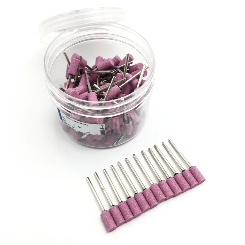 

100pcs/box Dental Medium Gravel Ceramic Stone Pink Polishing Burs for Metal Alloy Dental Polisher 2.35mm Shank 10types Optional