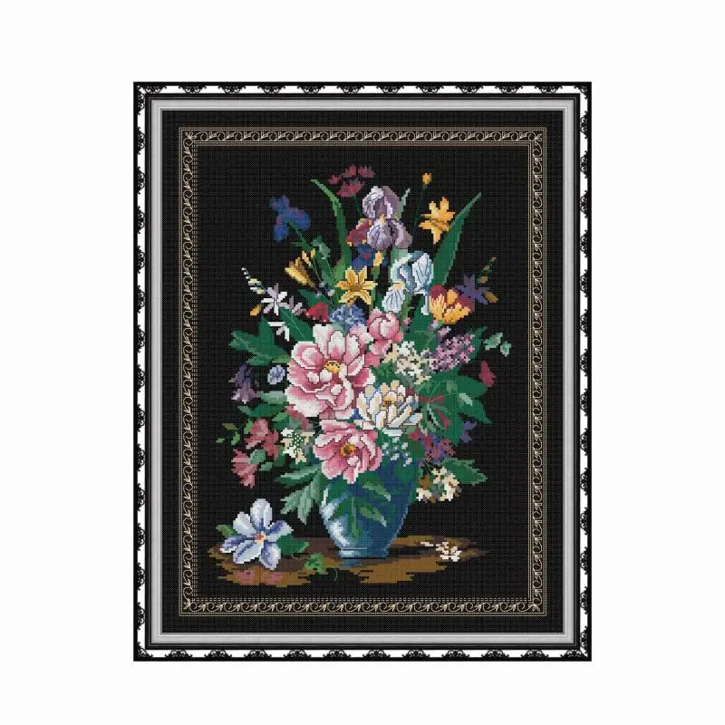 Brilliant Flowers Embroidery Cross Stitch Kits Patterns 11CT 14CT Printed Counted Fabric Thread Needlework Sets Joy Sunday Decor