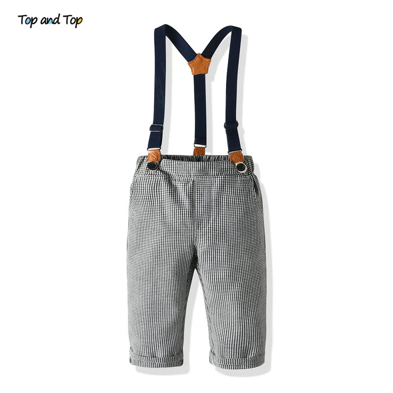 Top and Top Baby Boys Casual Clothing Set Infant Long Sleeve Shirt with Bowtie+Suspender Pants Gentleman 2Pcs Suit Bebes Ropa