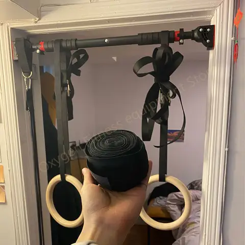 28 mm gymnastikringar i björk med justerbara 4 m remmar, maxbelastning 350 kg för hemmagym, gör-det-själv-gym, pull-ups, träning av ryggmuskler och axlar 8 best sales gymringar - №8