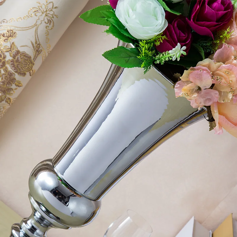 PEANDIM Shiny Silver Metal Candle Holder Celebration Party Decoration Wedding Flower Vase Strands Road Lead 40cm & 43cm