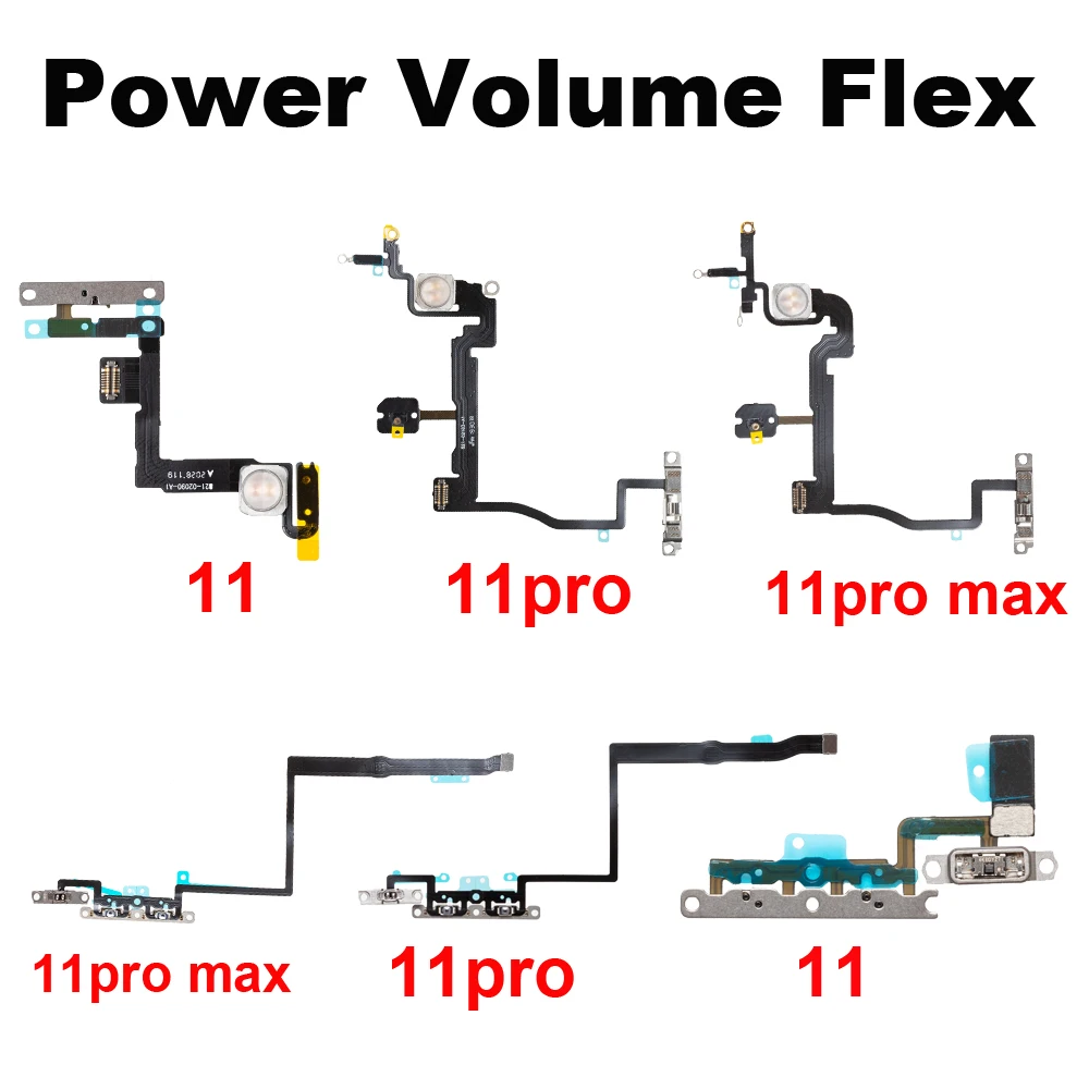 1pcs Power Volume Flex with Metal Holder For iPhone11 11pro 11pro max Mute Switch Power On Off Volume Button Flex Repair Parts