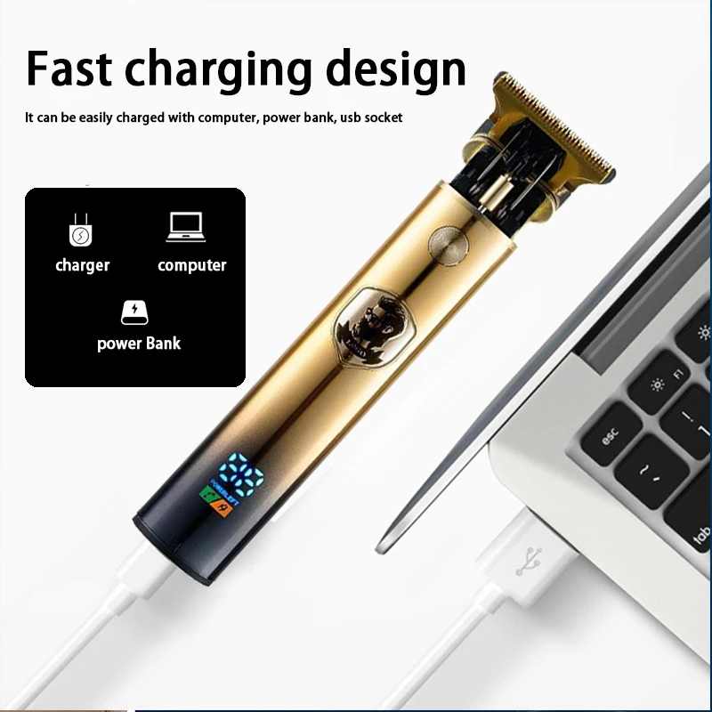 プロの男性用バリカン,LEDディスプレイ付き充電式バリカン,あごひげキット,理髪ツール,コードレス