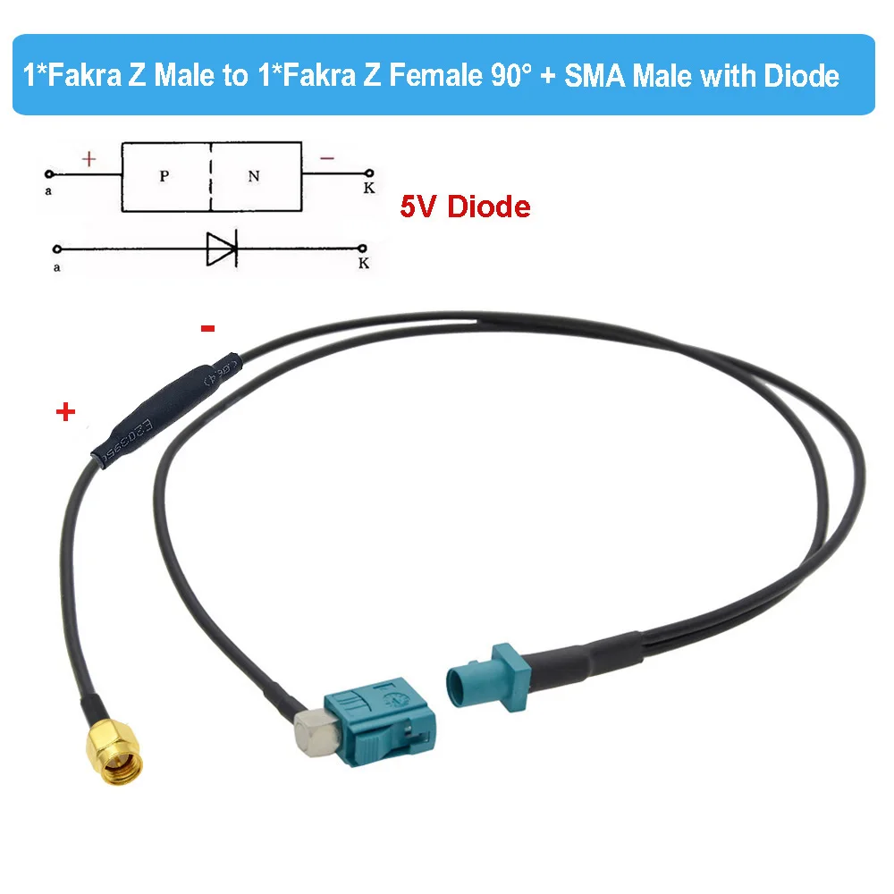 

BEVOTOP Fakra Z to SMA Male Y Type Splitter Cable With Diode RG174 Pigtail Car GPS Antenna Extension Cable for Android Device