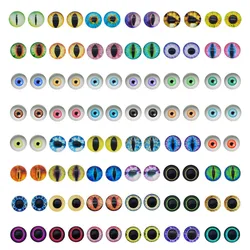 Julie Wang 100PCS (50 Pairs) 6-12mm Glass Cabochons Mixed Round Dragon Human Owl Eyes Flat Back Jewelry Making Accessory