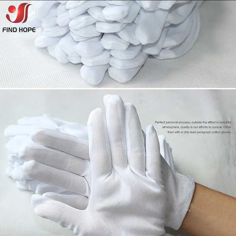 Gants de protection en coton blanc, 6/12 paires, jetables, pour le travail, l\'inspection, les bijoux, légers, doux, unisexe