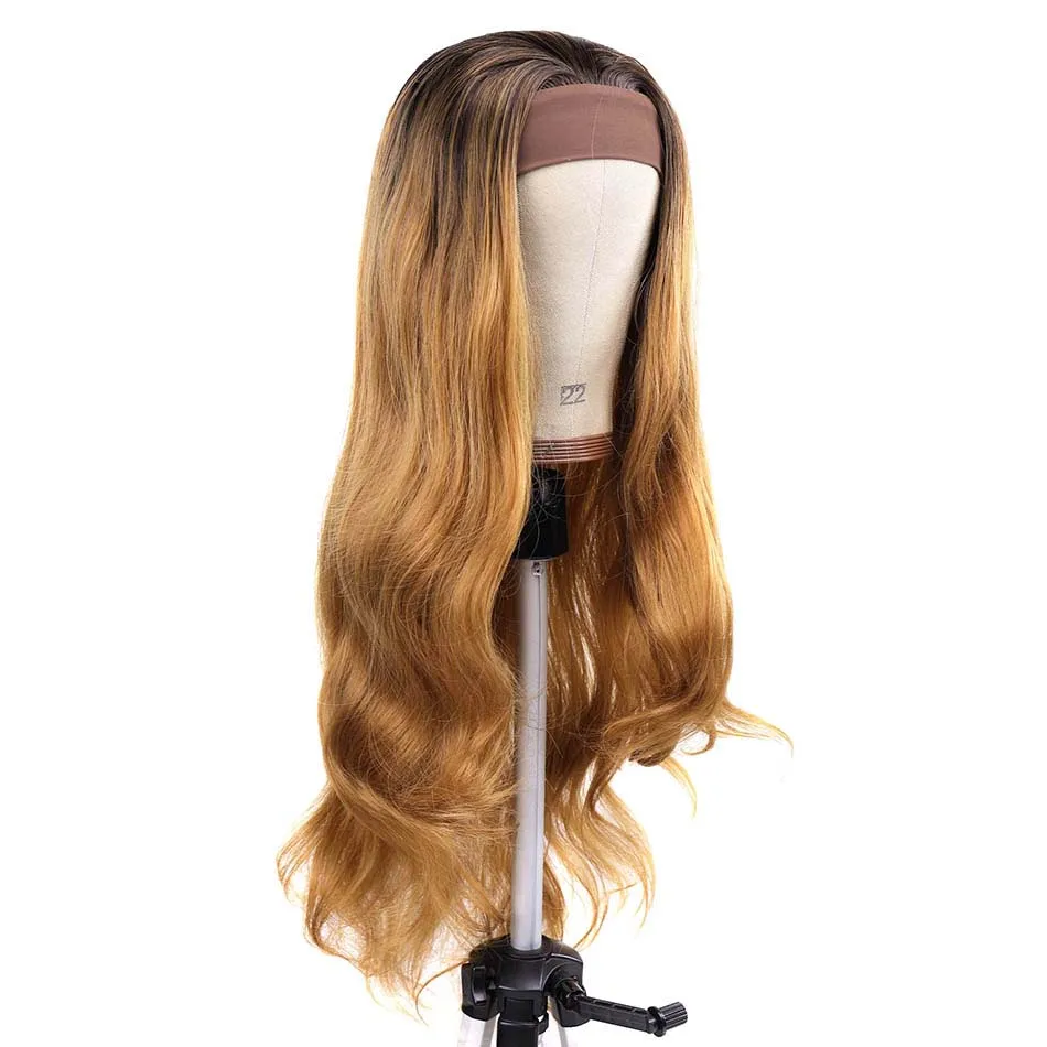 Long Body Wave Headband Wig Synthetic Wig For Women Heat Resistant Fiber Mixed Organic Hair Ombre Blonde Black Party Cosplay