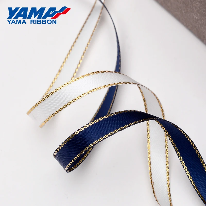 YAMA Gold Edge Satin Ribbon 0.25-1 inch 9 16 22 25 mm 100yards/lot for Diy Dress Accessory Wedding Decoration Gifts