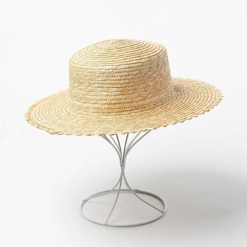 2022 New Summer Women Boater Beach Hat Wide Side Female Casual Panama Hat Lady Classic Flat Straw Sun Hat Casual Fedora