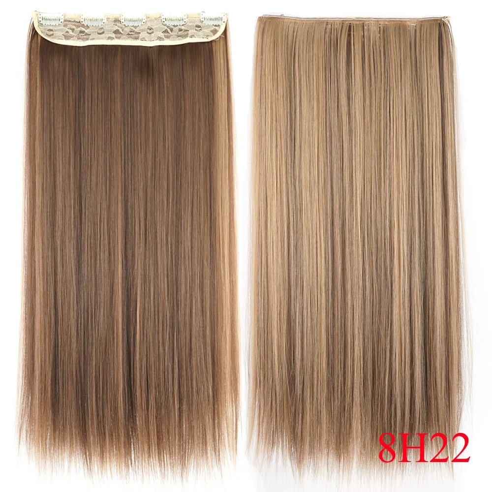 24'' & 28'' Synthetic Long Synthetic Hair Clip In Hair Extensions Grey Brown Straight Hair One Piece Clip Ins Extension