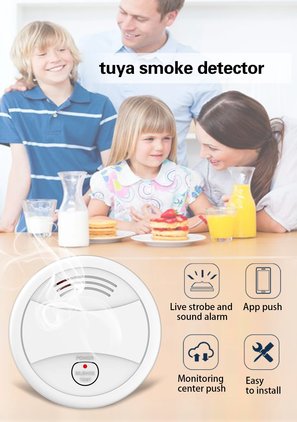 Novo wifi detector de fumaça incêndio sistema de alarme segurança para jardim cozinha casa escritório tuya smartlife app controle alarme incêndio sensor