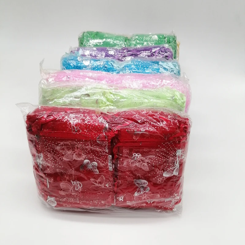 50Pcs 7x9 9x12 11x16 13x18 나비 Organza 가방 나비 그리기 문자열 선물 가방 보석 포장 가방 스토리지 디스플레이 주머니