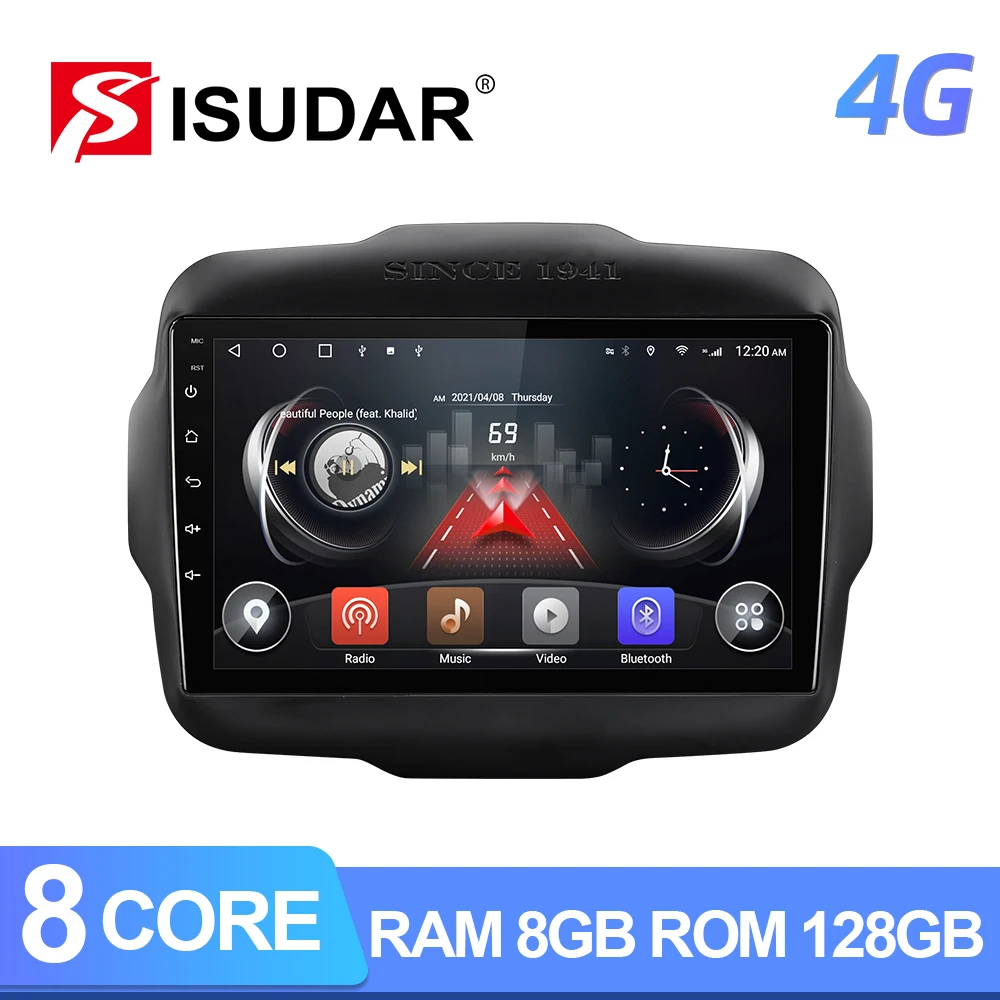 ISUDAR QLED Android  autoradio For Jeep Renegade 2014 2015 2016 2017 2018 GPS Car Multimedia RAM 8G ROM 128G Camera No 2din