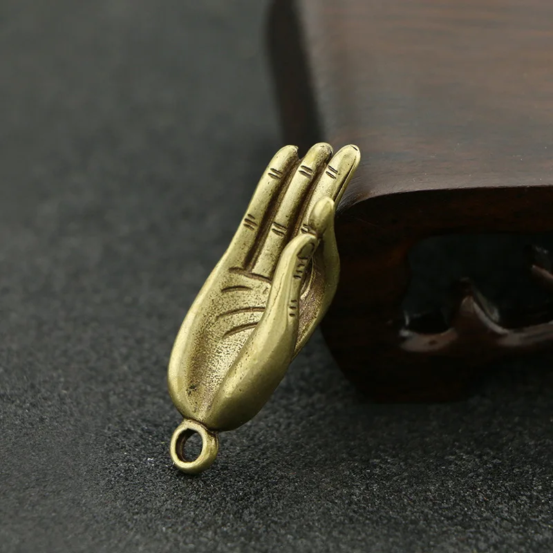 Mini Brass Buddha Zen Gesture Finger Hands Portable Vintage Statue Metal Keychain Ornament Props Toy Gift