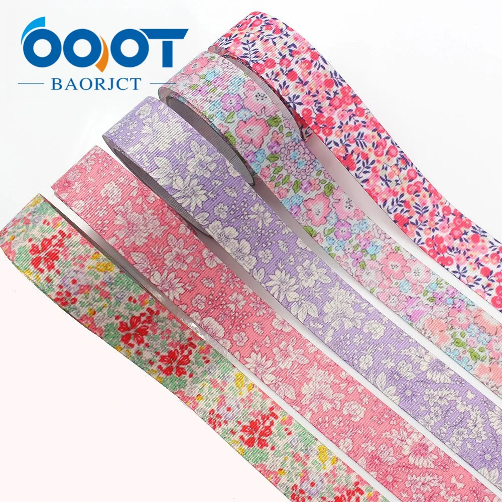 OOOT BAORJCT I-191214-2762,25mm,10yards Spring flowers Thermal transfer Printed grosgrain Ribbons,bow cap DIY accessories