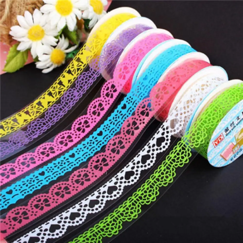 1pcs 18mm DIY Candy Color Washi Lace Tape Sticker Roll Decorative Scrapbooking Paper Masking Tape Self Adhesive Ornament Tape