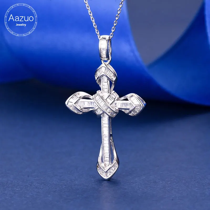 

Aazuo 18K Orignal White Gold Real Diamonds 0.50ct Cross Necklace with Chain gifted for Women&Man Senior Banquet Wedding Au750