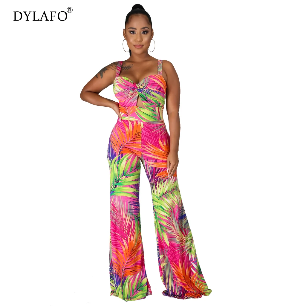 Summer Jumpsuit Women Rompers New Fashion Sexy V-neck Halter Jumpsuits Ladies Boho Floral Print Sleeveless Jumpsuit Overalls