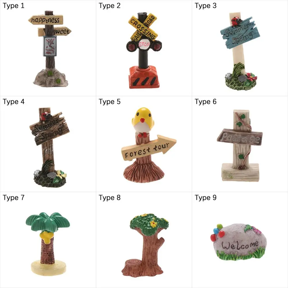 Resin Craft Micro Landscape Desktop Ornament Fairy Garden Welcome Stake Figurine Mini Road Sign Simulation stone signpost