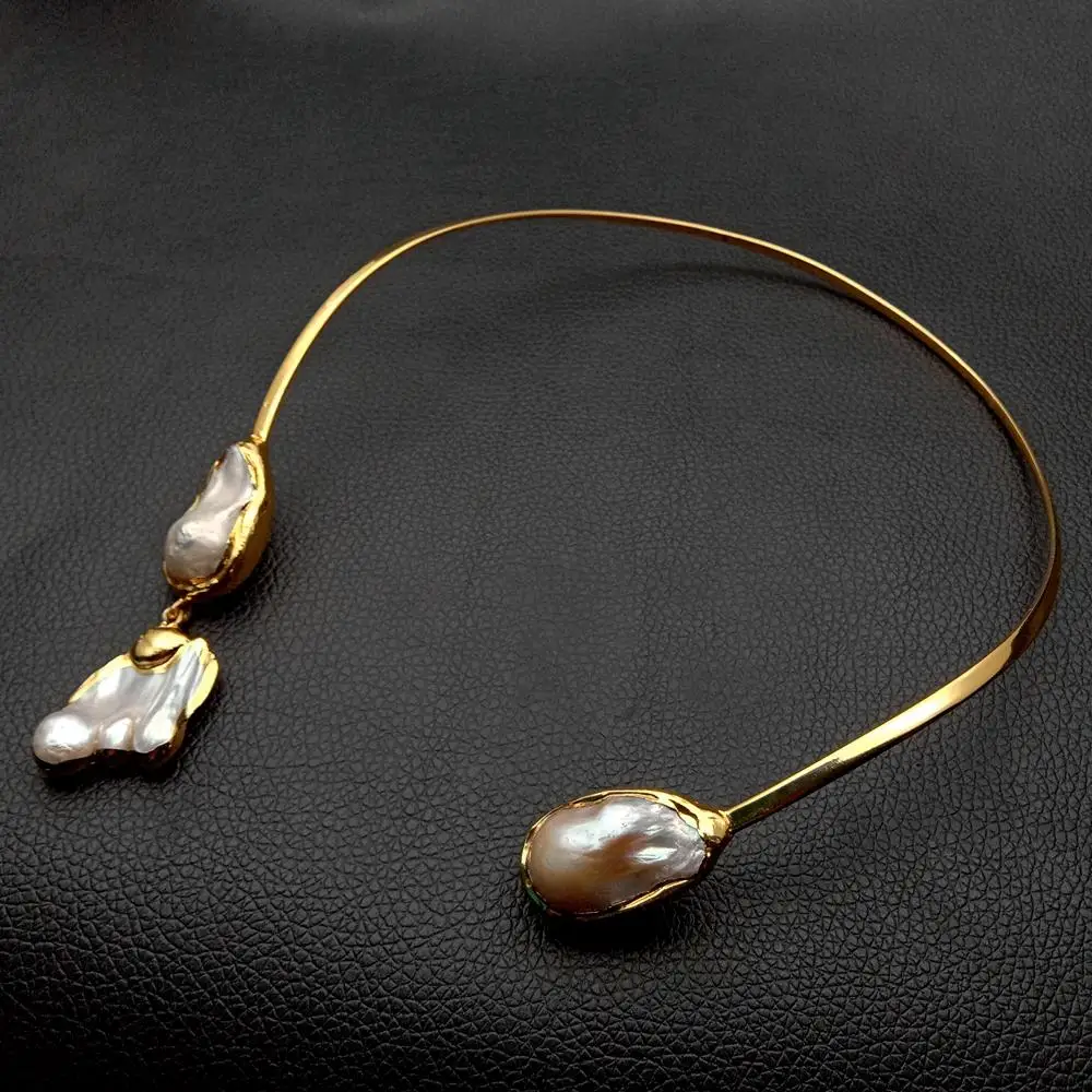 Biała perła Keshi Żółte złoto Kolor Plated Choker Naszyjnik Kobiety OL Afrykańska biżuteria Kostiumy w stylu bohemy Prezenty