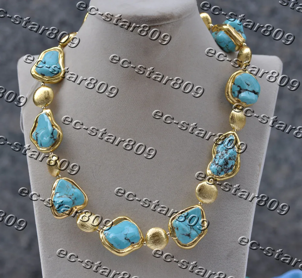 

Z11465 20" 28mm Baroque Blue Turquoise Coin Necklace