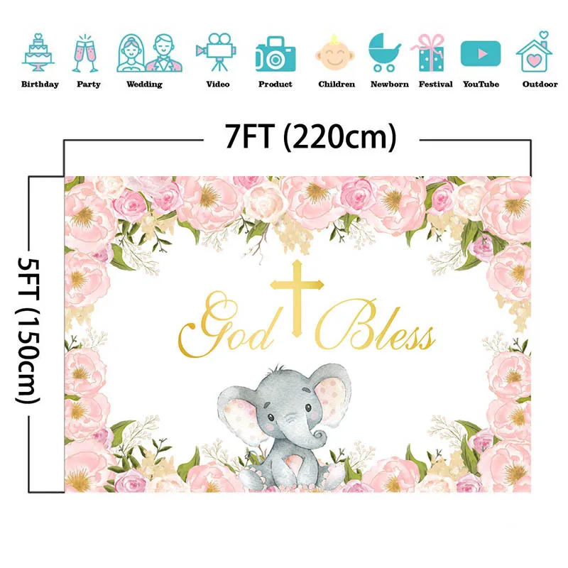 Mocsicka Baby Dusche Kulissen Gott Segnen Neugeborenen Baby Taufe Elefanten Kind Geburtstag Porträt Party Foto Hintergrund Photo