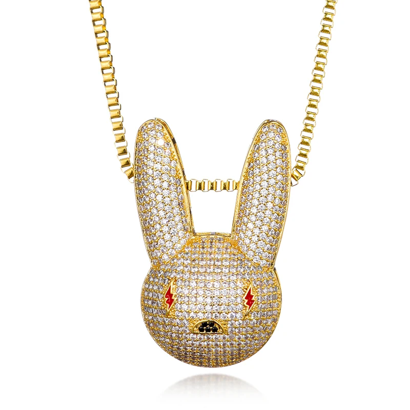 D&Z New Bad Bunny Pendant Necklace Iced Out AAA Cubic Zirconia Bling Men\'s Women Hip hop Rock Jewelry