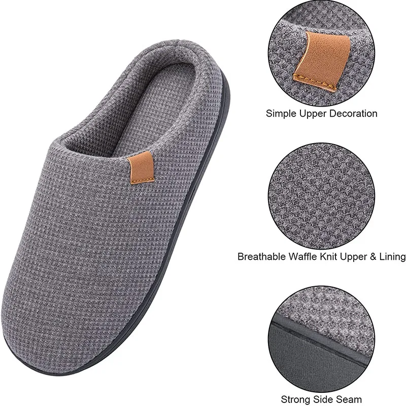 Men Slippers Memory Foam Slippers for Men Home 2022 Winter Non Slip Male House Shoes Stripe Couple Casual Indoor Plush Shoes