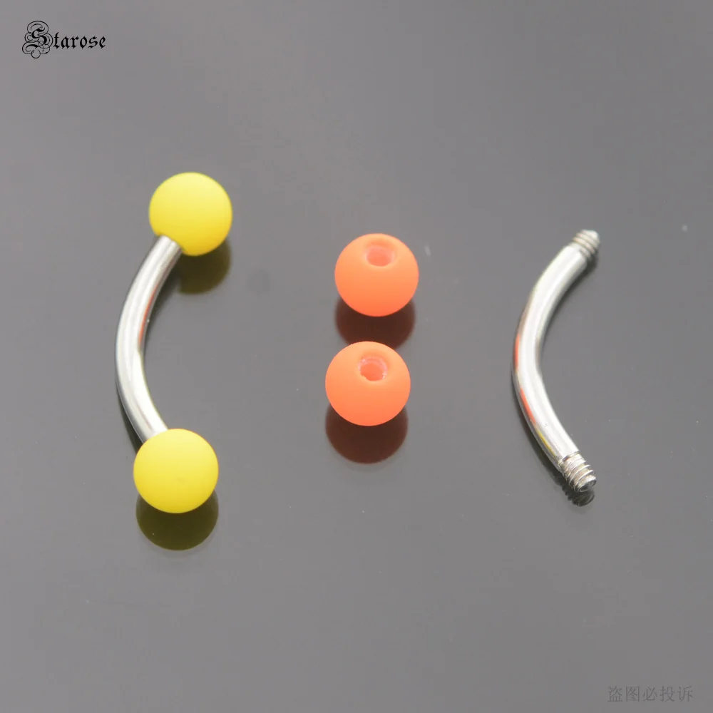 Starose 5Pcs 1.2x8mm Bar Rubber Painting Eyebrow Piercing Labret Ring White Acrylic Balls Stainless Steel Helix Stud Ear Jewelry