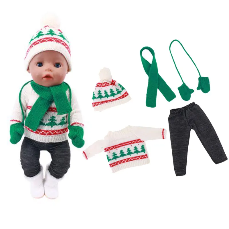 2021 Christmas Sweaters Set  Fit For 43cm Born Babyies Doll 17 Inch Reborn Baby Doll Clothes